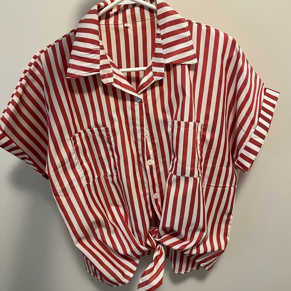 Stripes dress shirt front tie button down shirt
